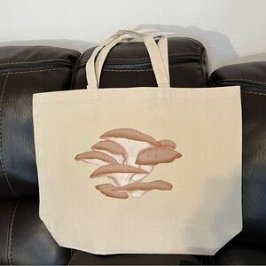 Cream Tote Bag with Mushroom Design